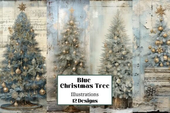 12 Blue Christmas Tree JJ Illustrations