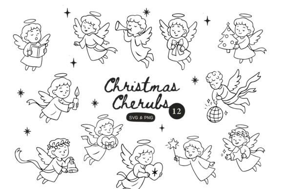 12 Cherub Cupid Christmas Cliparts: Premium Illustrations for Branding