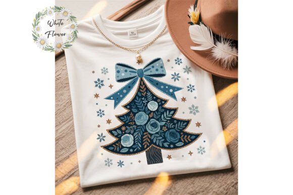 Blue Floral Christmas Tree PNG Clipart for Illustrations