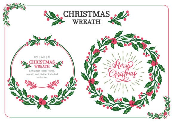 Christmas Holiday Floral Wreath Set for Illustrations