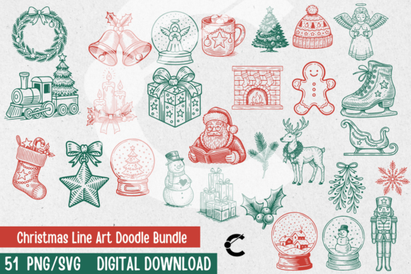 Christmas Line Art Doodle Bundle for Illustrations