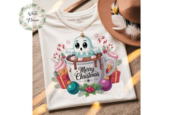 Cute Ghost Hot Cocoa Christmas PNG Illustrations
