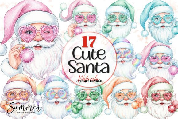 Cute Santa Pastel Christmas Clipart for Illustrations