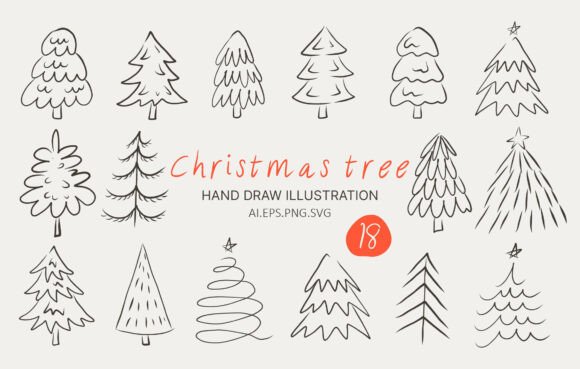 Hand-drawn Christmas Tree Illustration for Seasonal Selling