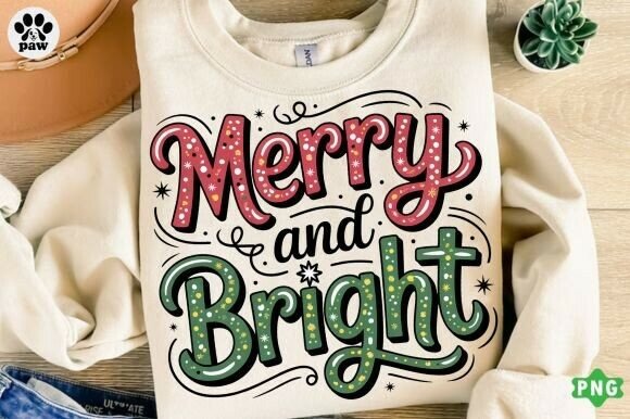Merry and Bright Christmas Png, Faux Png Illustrations