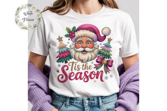 Pink Retro Santa Christmas PNG Clipart for Illustrations
