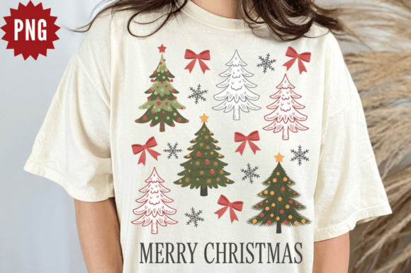 Preppy Christmas Tree PNG, Coquette Bow