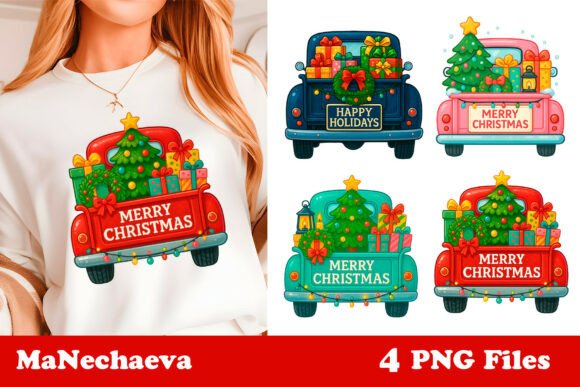 Red Christmas Truck Holiday Clipart PNG