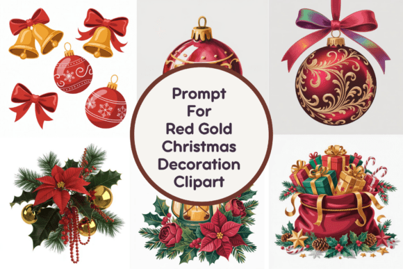Red Gold Christmas Decoration Clipart for Illustrations