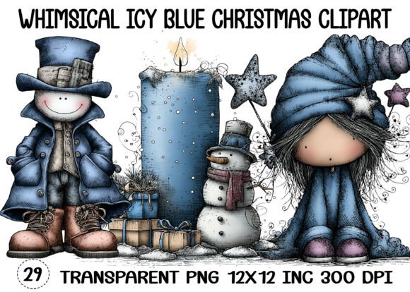 Whimsical Icy Blue Christmas Clipart