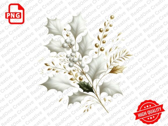 White Gold Watercolor Christmas Clipar: Premium Illustrations for Brand Design